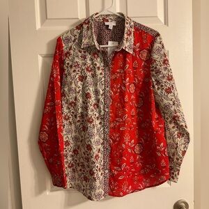J. Jill Floral Patchwork Button-Down Shirt/Blouse